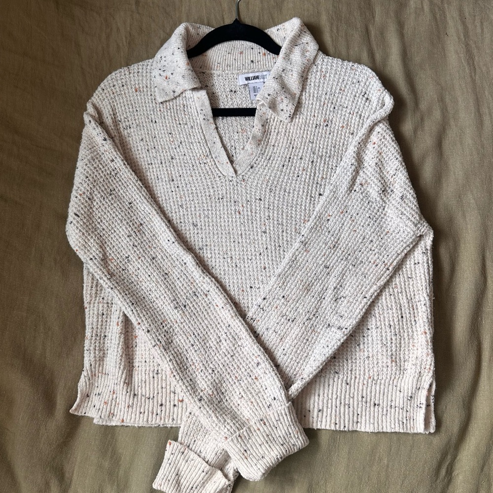 William Rast Speckled Cream V-Neck Sweater